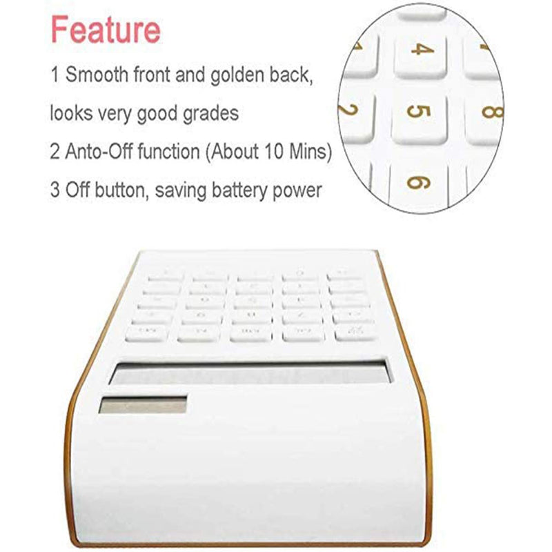 Leoyee Calculator, Slim Elegant Inclined Design, Dual Powered Desktop Calculator, Office/Home Electronics, Solar Power, Tilted LCD Display,10 Digits (White Golden) White Golden