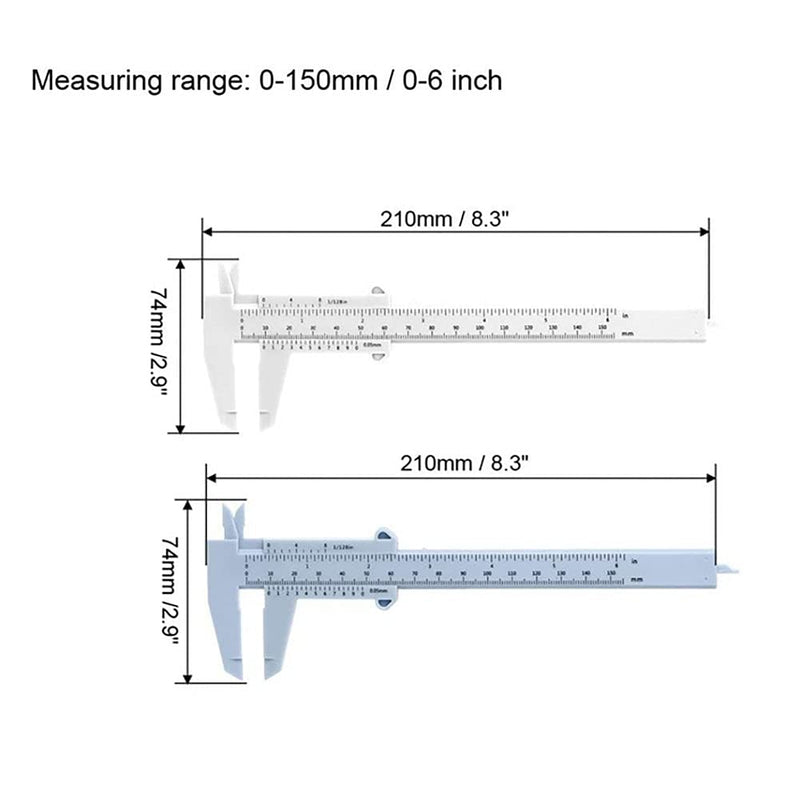 6Inch 150mm Mini Caliper Double Scale Plastic Vernier Caliper, Caliper Measuring Tool, for Carpentry, Student, Jewelry Measuring, etc. (White and Blue)