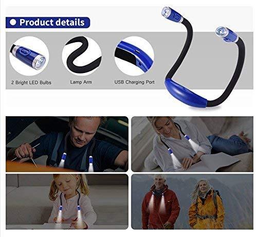 Rechargeable LED Book Light, Neck Hug Reading Lights for reading in Bed, Hand-Free Super Flexible, 3 Adjustable Brightness Levels, Perfect for Bookworms, Kids, Reading In Car, Crafts Blue