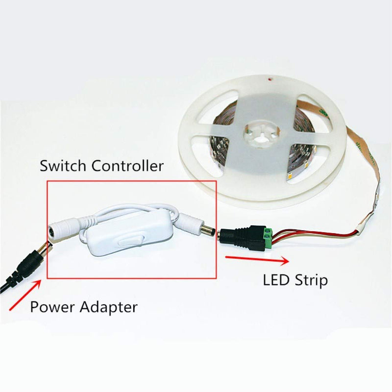 TronicsPros 2pcs DC 12V Switch Cable 30cm Inline LED Strip Switch On Off + 2 Pairs of 5.5mm x 2.1mm DC Female Male Connector Plug Adapter Screw Terminal for LED Tape or Other DC 5V-24V Device