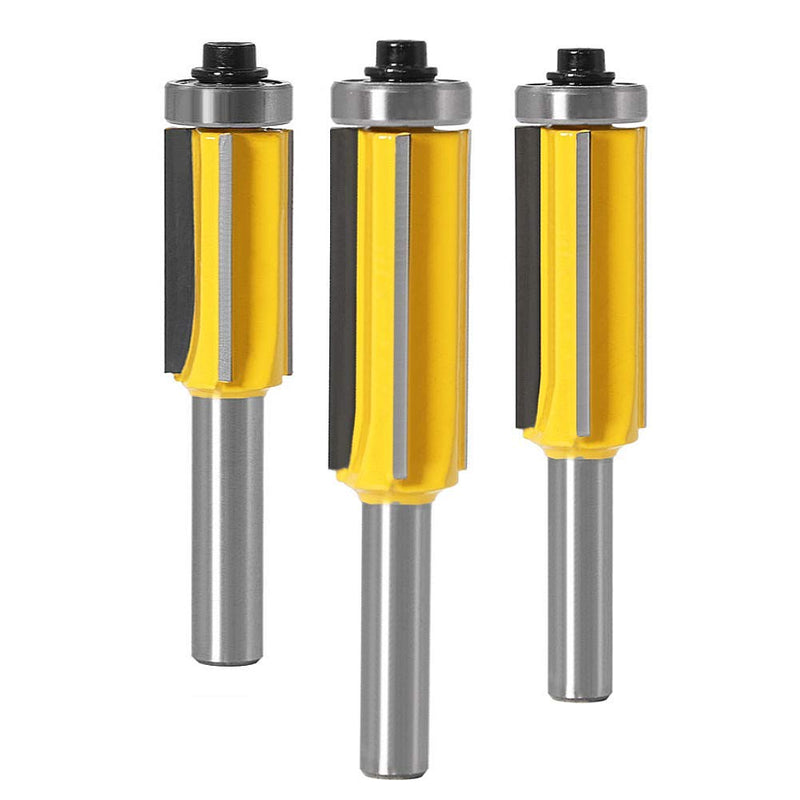 WSOOX 3 Pcs 8mm Shank Flush Cutter Set for Wood - 4 Flutes Top Bearing Flush Trim Bit