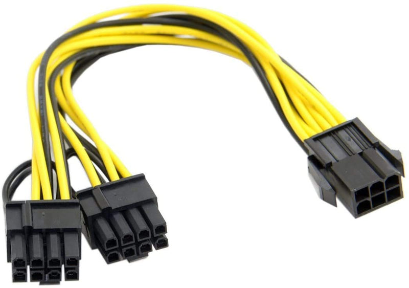 Traodin PCI Express Power Cable,6 Pin to Dual PCIe 8 Pin (6+2) Graphics Card PCI Express Power Adapte Y-Splitter Extension Cable Mining Video Card Power Cable 8 inches 2 Pack 6pin to dual 8pin