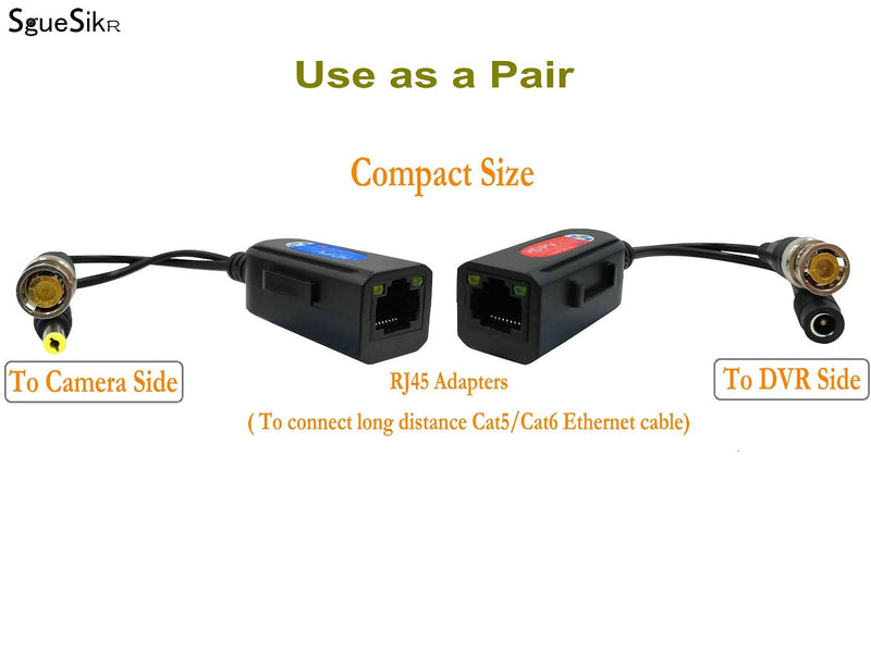 4 Pair Passive Video Balun BNC to RJ45 Adapter with Power 1080P-8MP Analog Camera Network Transceiver Cat5e/Cat6 to BNC Connector - Compact