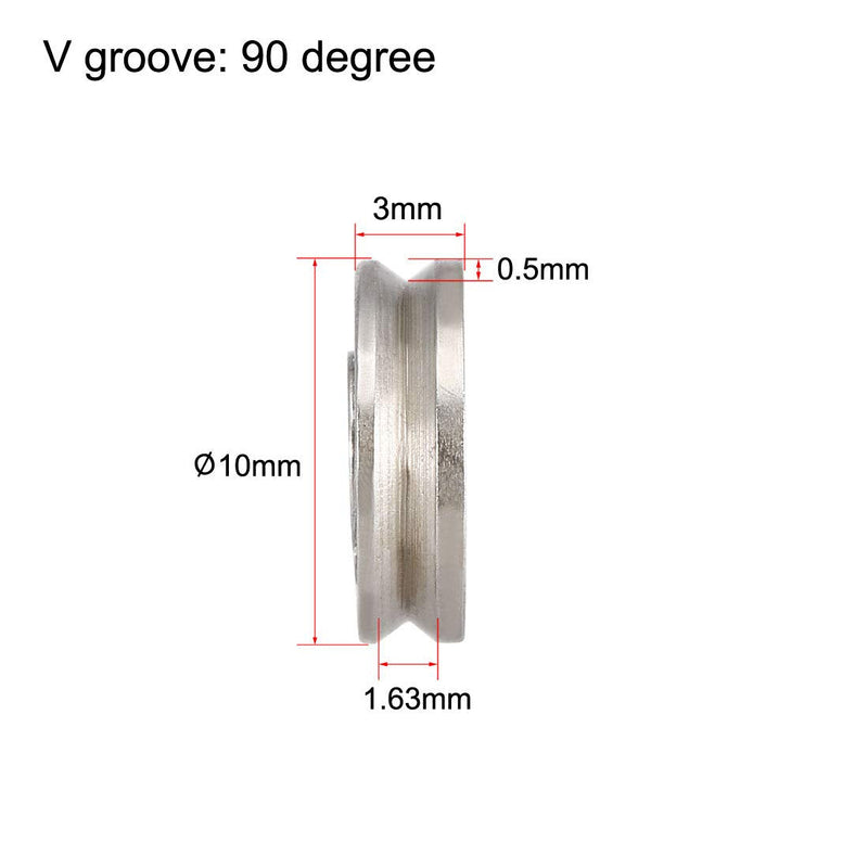 uxcell V623 V-Groove Guide Pulley Rail Ball Bearings 3mmx10mmx3mm Carbon Steel Miniature Bearings 10pcs