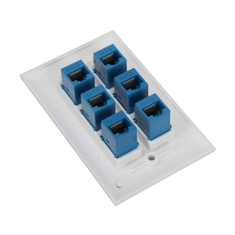 Cat 6 Ethernet Wall Plate 6 Port,Ethernet Wall Plate Female-Female Removable Compatible with Cat7/6/6e/5/5e Ethernet Devices -Blue Cat6-6port
