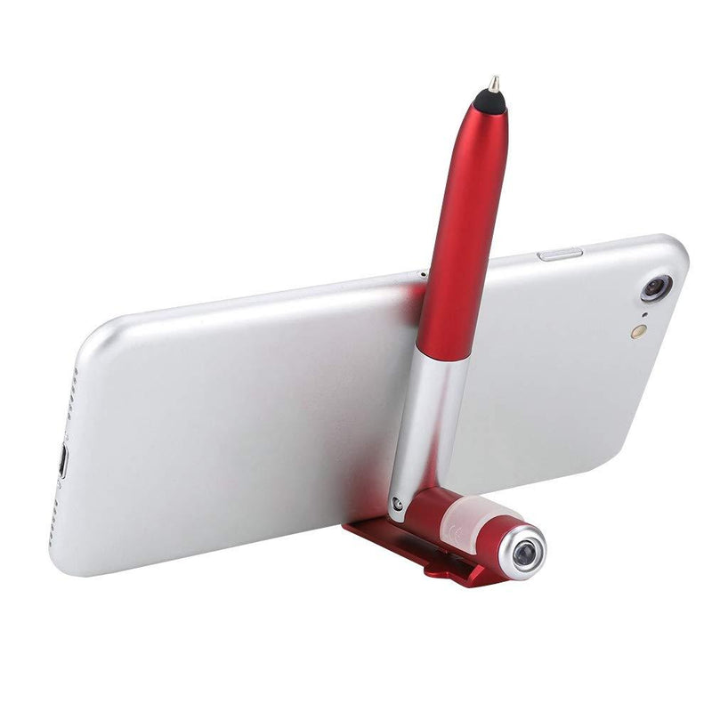 ASHATA Capacitive Pen, 4 in 1 Touch Screen Capacitive Ballpoint Pens with LED Light for Tablet,Foldable Capacitive Touch Pen Stylus Pen/Cell Phone Holder Stand(Red)