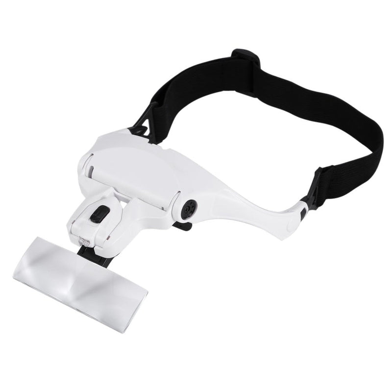 Headband Headset Magnifier, 5 Different Lenses Adjustable Loupe Visor Free Eyeglasses Bracket Interchangeable 2 LED Lights For Eye Lashes Extensions Tool