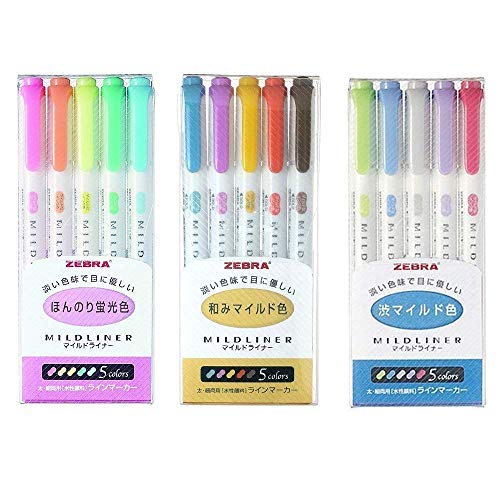 Zebra Mildliner Soft Color Double-Sided Highlighter Pens 20 Color Set(Standard 15 Color + New Sunny 5 Color) with Original Vinyl Pen Case