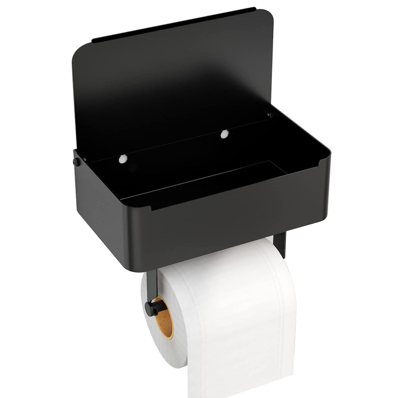 JUYSON Toilet Paper Holder with Flushable Wipes Dispenser, for Bathroom with Wipe Storage Shelf, Keep Your Wipes Hidden Out of Sight - Stainless Steel Wall Mount - Black