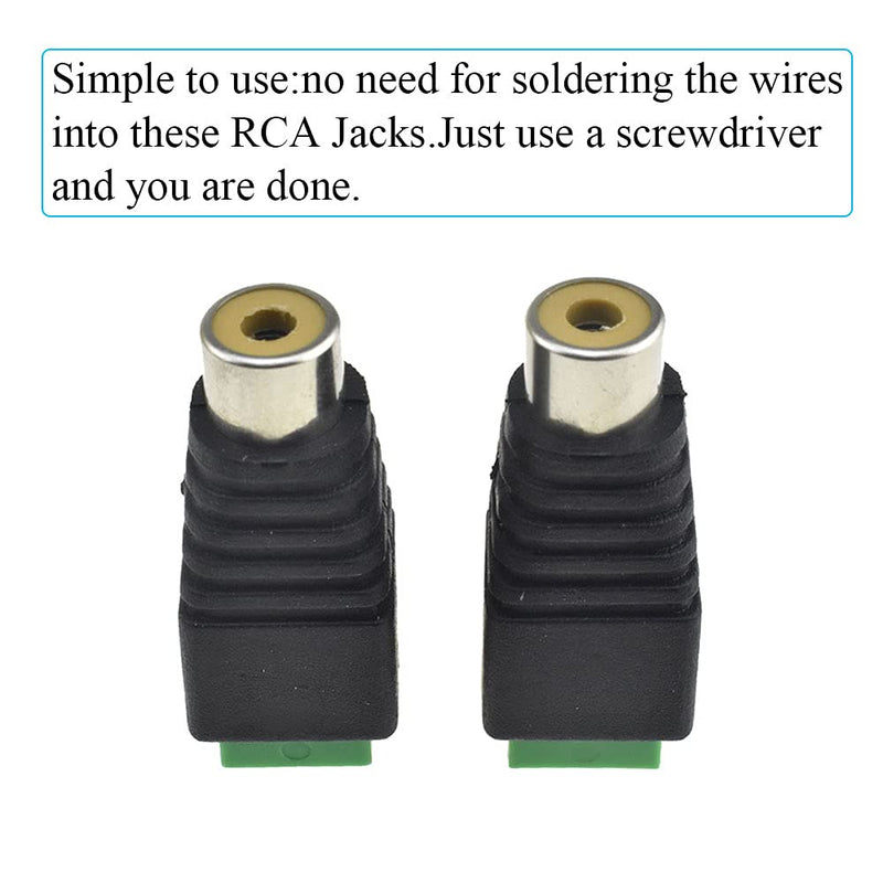 Hao Pro RCA Connector Adapter Plugs Screw Female Jack Set Wire Easy to Convert No Need Solder Grip Cable Tight for Audio Video Speaker 10 Pcs Female-10Pcs