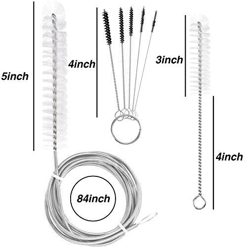 Tatuo Tube Cleaning Brush 7 Feet Flexible, 7 Inch Handy Brush with 5 Pack Mini Nylon Brush Set 4 Inch for Standard Tubing in 22 mm Diameter