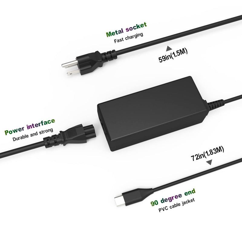 45W USB C Universal Laptop Charger Replacement for Lenovo Chromebook 100e 300e 500e C330 Thinkpad X1 T480s T580 Yoga 720, HP Acer Sumsang Asus Chromebook Series,Dell xps 13 Series,Power Cord Supply.
