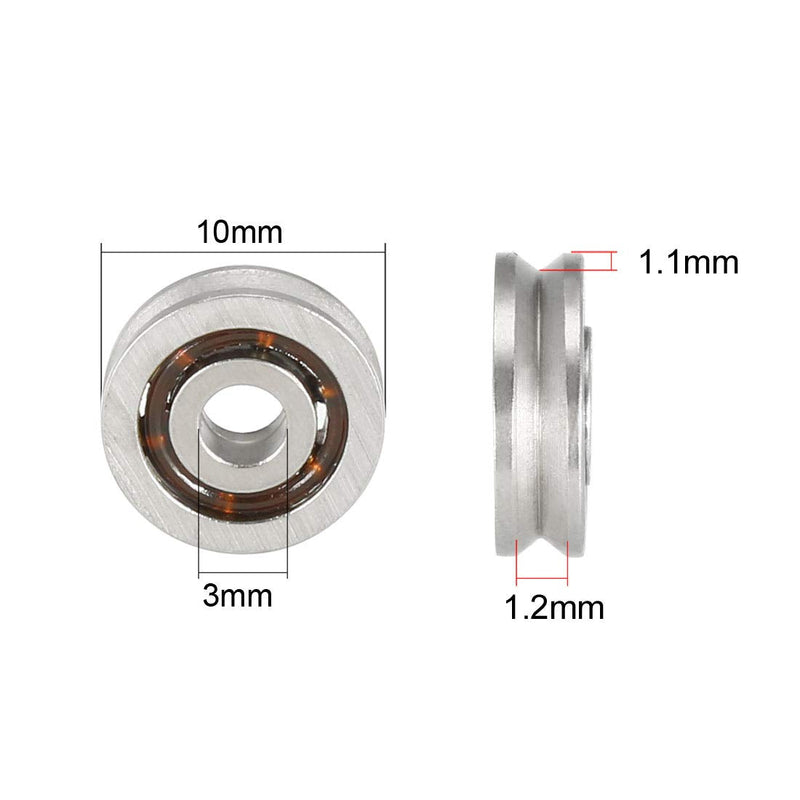 uxcell V623 V-Groove Ball Bearing 3x10x3mm 623VV Open Type Guide Pulley Wheel Bearings 10 Pack