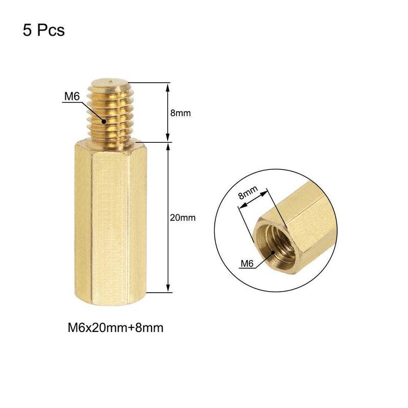 uxcell M6x20mm+8mm Male-Female Brass Hex PCB Motherboard Spacer Standoff for FPV Drone Quadcopter, Computer & Circuit Board 5pcs