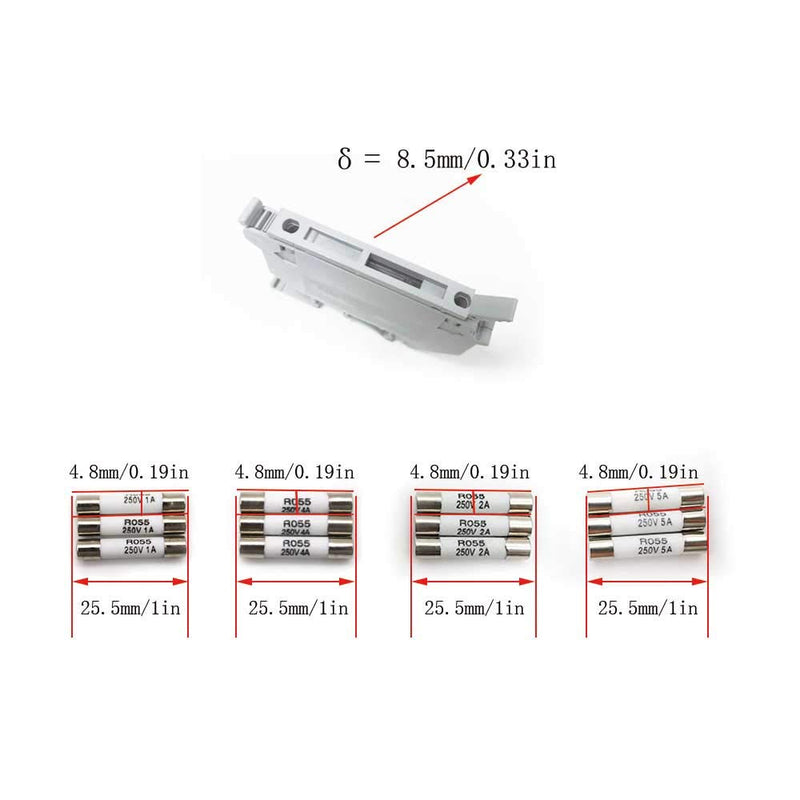 Fuse clamp DIN rail, Her Kindness 2 pieces fuse holder, DIN rail mounting fine fuse fuse holder base suit 220V AC plug fuses, with 12 fuses