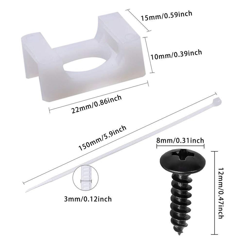 50 Pcs White Cable Tie Base Saddle Type Mount Wire Holder, Cable Zip Ties with Self-Locking 6 Inch & 0.145 Inch,#8 x 0.6 Inch Deep Thread Pan Head Screws
