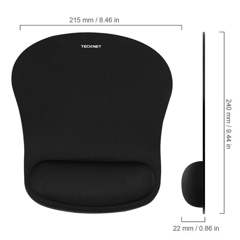 TECKNET Ergonomic Gaming Office Mouse Pad Mat Mousepad with Rest Wrist Support - Non-Slip Rubber Base - Special-Textured Surface (Black) Black