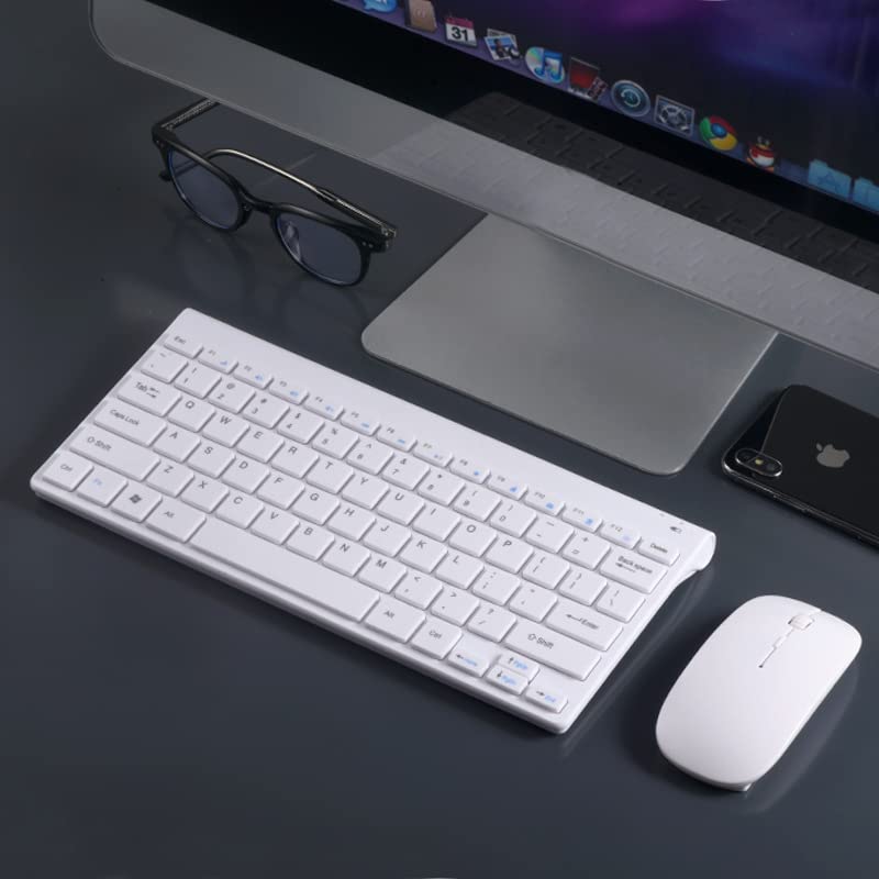 Wireless Keyboard and Mouse Combo, Compact Quiet Wireless Keyboard and Mouse Set 2.4G Ultra-Thin Sleek Design for Windows, Computer, Desktop, PC, Notebook, Laptop (White) White