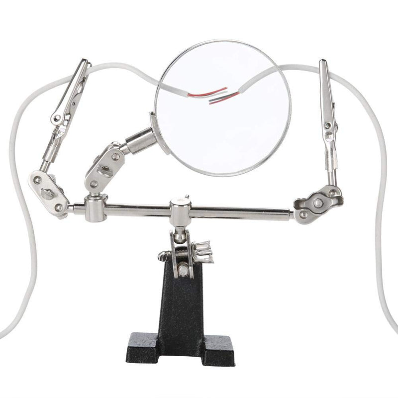 Salmue 3rd hand Helping Hand Magnifier Station - 5X Magnifying Glass Stand with two Alligator Clips, Adjustable and Rotatable - for Jewelry, Assembly, Repair, Modeling, Hobbies and Crafts