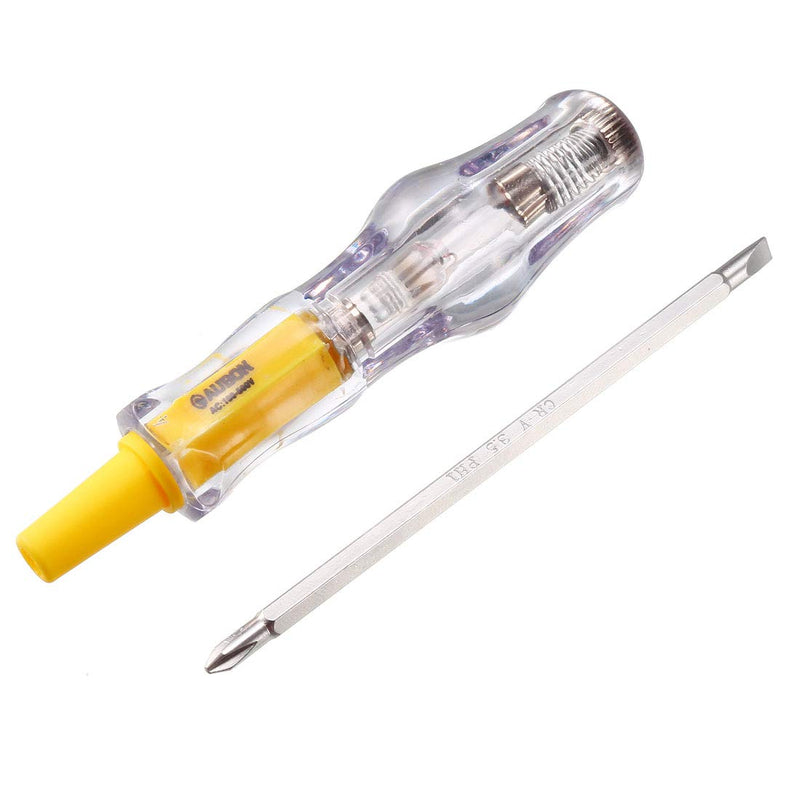uxcell Voltage Tester AC 100-500V with 3.5mm Slotted Phillips Screwdriver 151mm Length for Circuit Test, Clear and Yellow