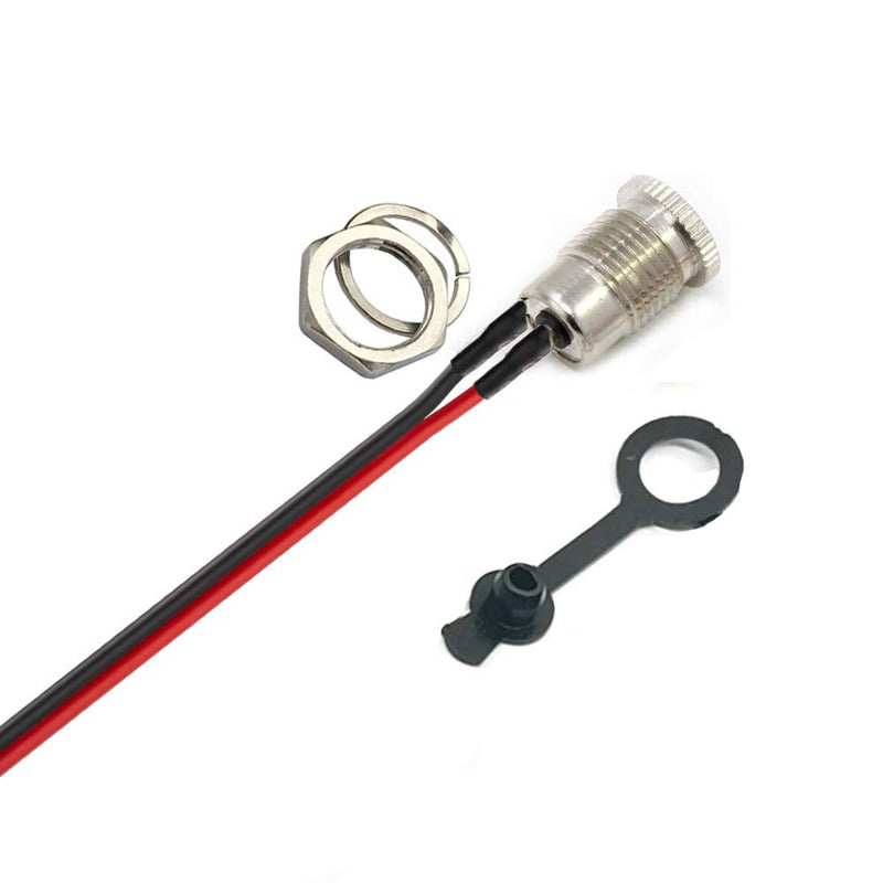 qofowin 5.5 x 2.1 MM 8A DC Power Jack Cord Socket Threaded Female Mount Connector Adapter with Pre-soldered Wires and Waterproof Cover Cap dc-wire-alloy