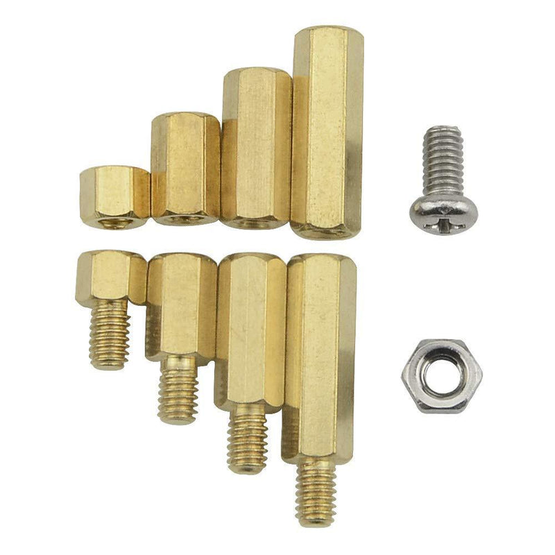 XINGYHENG 140pcs M4 Brass Male-Female / Female-Female Hex Brass Spacer Standoff Screw Nut Assortment Kit and stainless steel Screw Nut Set (Brass M4)