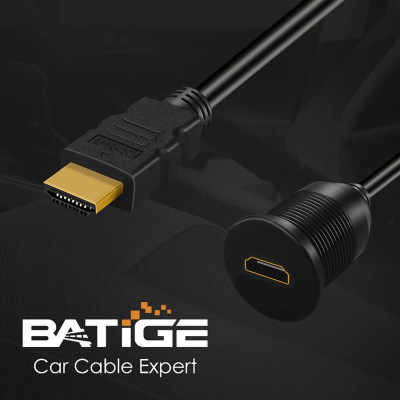 BATIGE HDMI Male to Female Car Mount Flush Extension Cable Truck Boat Motorcycle Dashboard Flush Mount with Mounting Panel - 3ft