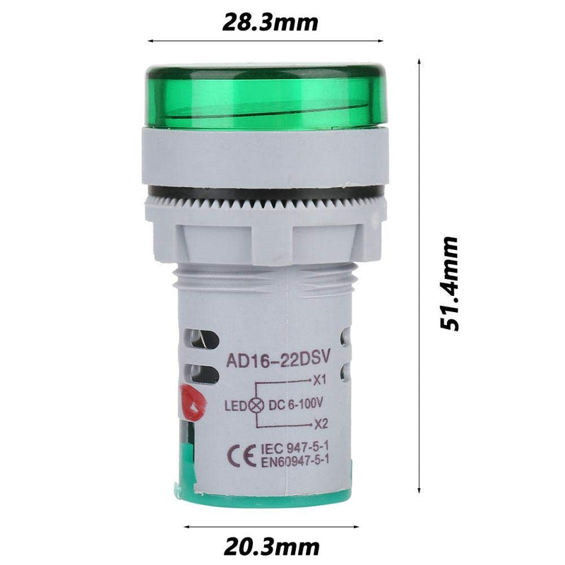 Digital DC Voltmeter LED Display Voltage Meter 6-100V Signal Light DC Voltage Meter Indicator Round Lamp Tester Blue Red White Green Yellow(Green)