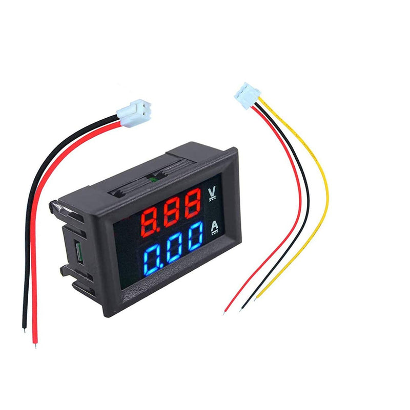 DaFuRui 2Pack 0.56 Inch Mini Digital Voltmeter DC 100V 10A Blue Red LED Amp Dual Digital Display Volt Meter Gauge Car Current Monitor Tester with Connect Wires