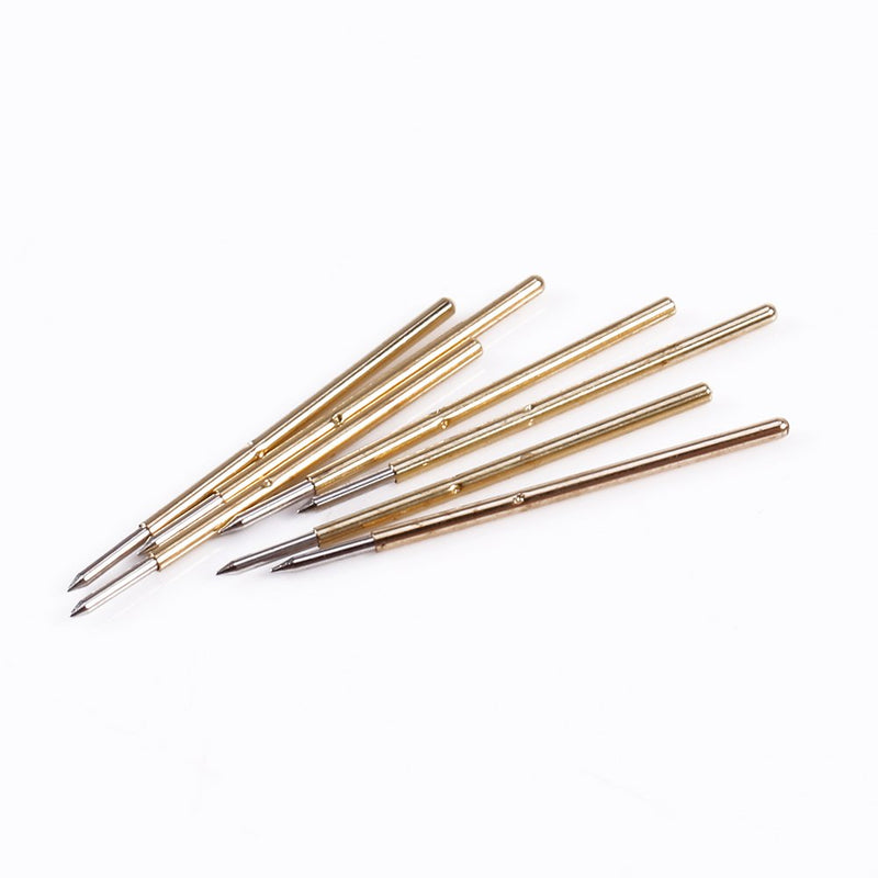 Test Probe Set, 100Pcs Metal Spring Test Probe Pin Pressure Insulated Quick Piercing Test Probe Cone Needle Round Pogo Pin Tools P50-J1/P50-B1/P75-B1/P75-E2/P100-E2 0.68mm