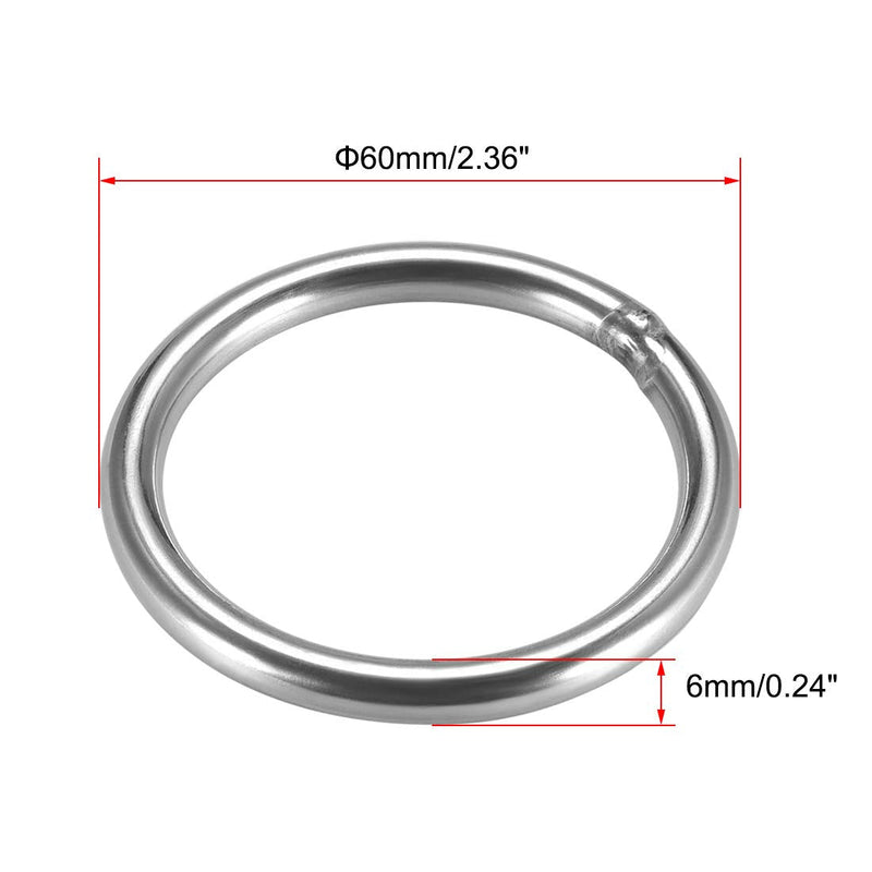 uxcell 201 Stainless Steel O Ring 60mm(2.36") Outer Diameter 6mm Thickness Strapping Welded Round Rings 4pcs