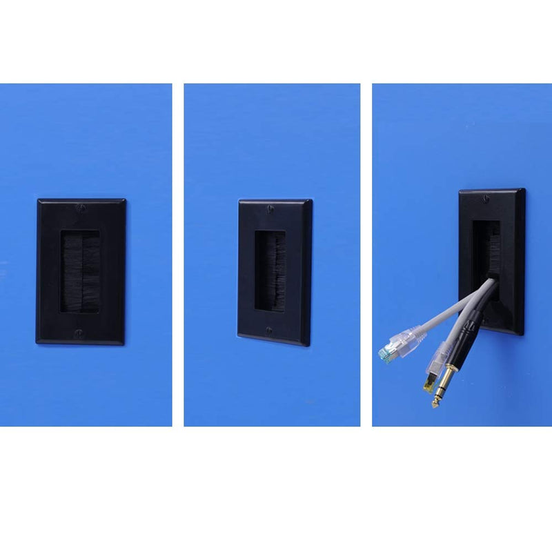 VCE 2-Pack Single Brush Wall Plate Cable Pass Through Insert for Wires, Single Gang Cable Access Strap, Wall Socket for HDTV, Home Theater Systems - Black