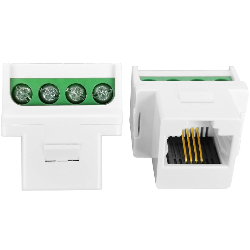NECABLES (2 Pack) RJ11 Screw Jack CAT3 Telephone Keystone Jack with Screw Terminal on Breakout Board 4 Screws to RJ11 6P4C Female White