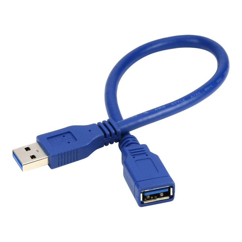 RIITOP Short USB 3.0 Extension Cable Type A Male to Female Blue 1 Foot (2-Pack) 2pcs 1FT
