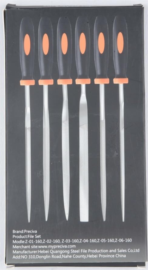 Preciva file set, workshop file set, 6 pieces. File set, file set including flat file, half round, round file, needle file for workshop DIY for rough machining and roughing orange