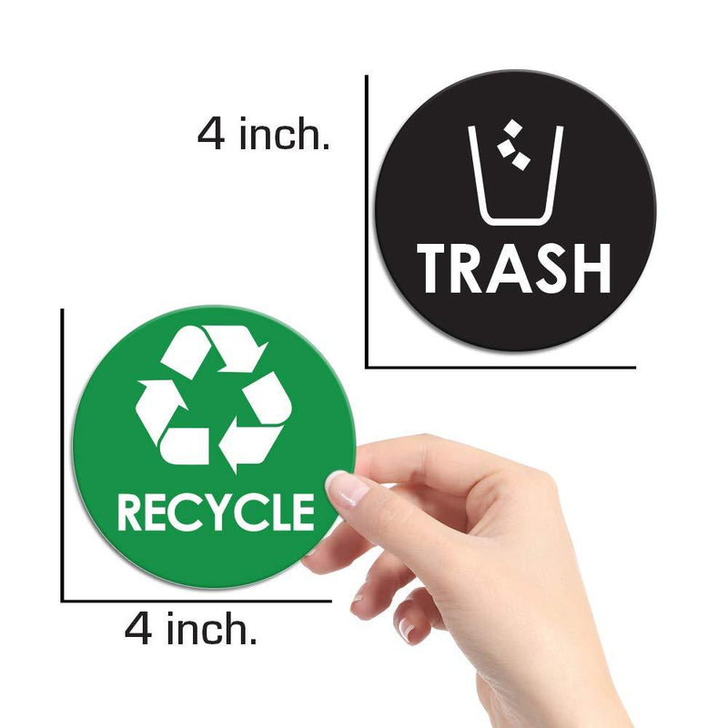 Recycle Sticker Trash Bin Label - 4" x 4" Organize & Coordinate Garbage Waste from Recycling - Great for Metal Aluminum Steel & Plastic Trash Cans - Indoor/Outdoor - Home Kitchen & Office Use (4 Pack)