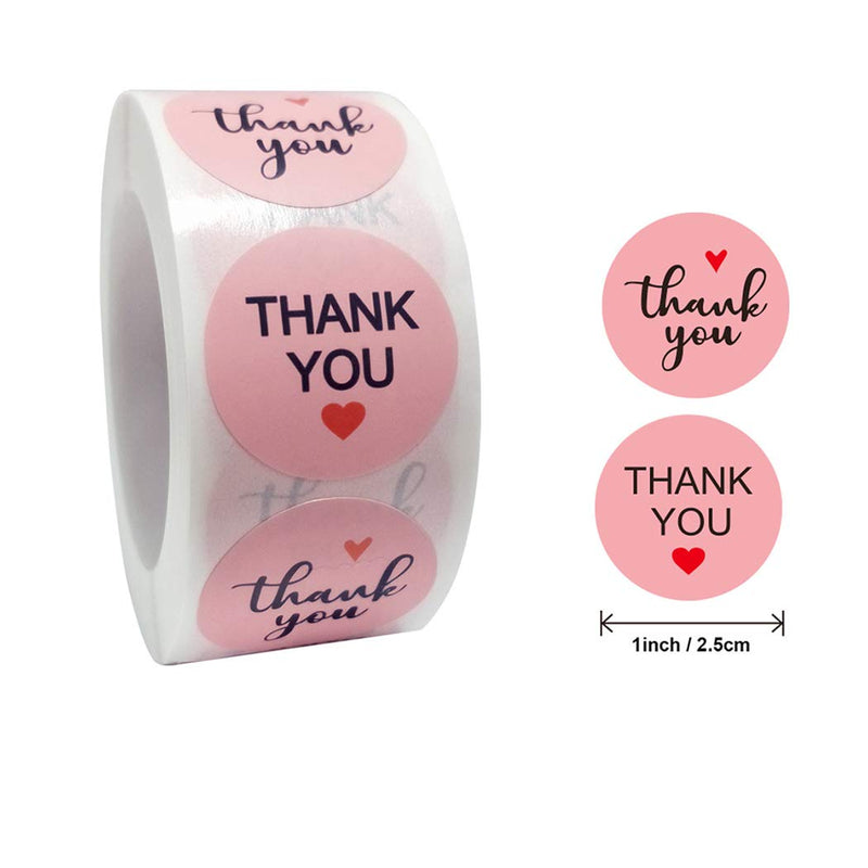 Thank You Stickers, 2 Pack Total 1000pcs 1 Inch Cute Stickers for My Orders Placed Shipping Boxes Small Business Supplies Gift Card Thank You Cool Stickers(Pink-Round, 1'')