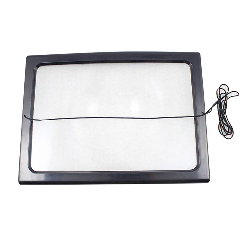 Full Page Magnifier Reading Desktop Portable Standing Hands Free 4 LED Light Professional Magnifying Foldable Rectangular 3X Hanging Strap Loupe -No Batteries White