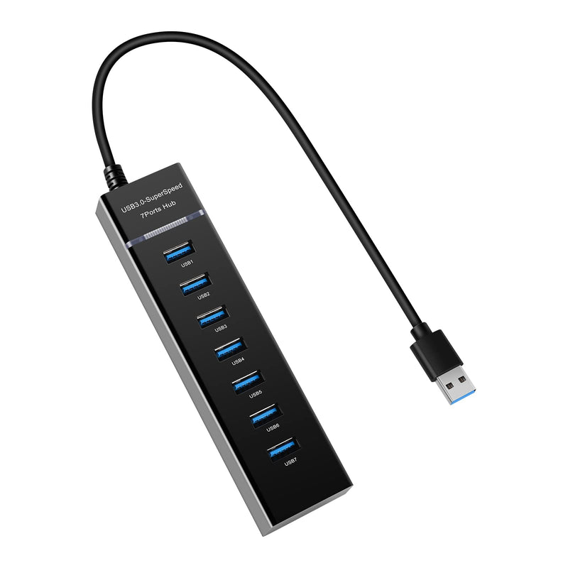 USB Hub3.0, YaimhSound 7-Port USB Extender, USB 3.0, 2.0 Splitter Adapter for Laptop,PC, Keyboard, Mouse, Dell, HP, Lenovo, Mac, Acer, Surface Pro and More USB Devices(1ft)