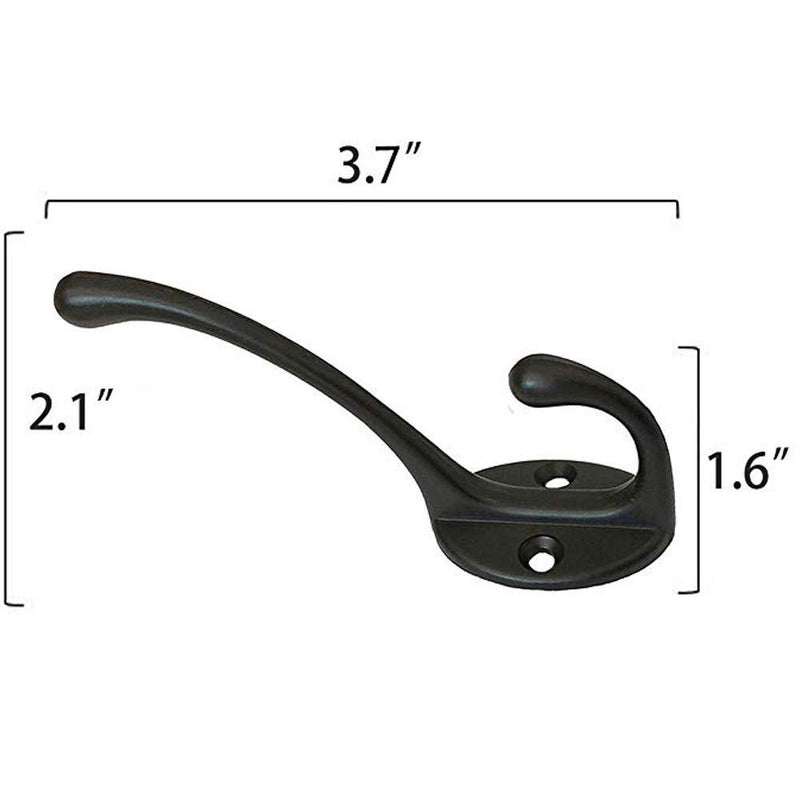 10 Pack Heavy Duty Dual Coat Hooks Wall Mounted with 40 Screws Retro Double Hooks Utility Black No Rust Hooks for Coat, Scarf, Bag, Towel, Key, Cap, Cup, Hat (Black)