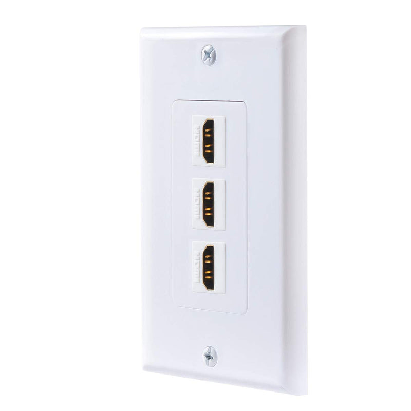 TENINYU HDMI Wall Plate 3 Port, HDMI Socket Plug Insert Jack Outlet Panel Mount Support 4K 60Hz HDR 1080P 3D Ethernet Built in High Speed Cable Extension Coupler for Projector & Home Theater (3 Port)