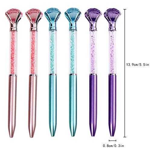 Danse Jupe 6 Pcs Big Crystal Diamond Pens,Bling Metal Ballpoint Pen with Refills,0.7 mm,Blue Ink Office Supplies Gift Pens for Christmas Bridesmaid Wedding Birthday Pink&Purple&Blue 5572 Pink & Purple & Blue