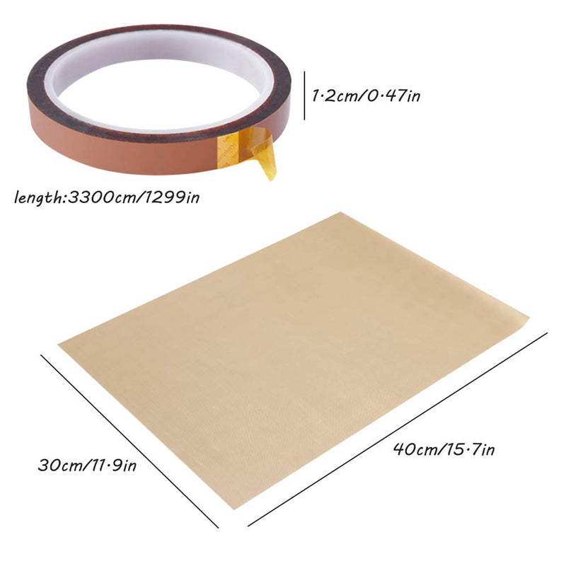 SENHAI 6 Pcs PTFE Teflon Sheet with 1 Heat Tape for Heat Press Transfer Paper Non Stick Heat Resistant Baking Sheet Craft Mat (11.8" x 15.7") -Brown, White