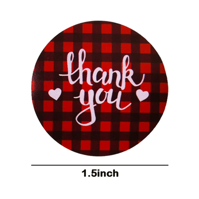 1.5" Thank You Stickers Labels Roll Buffalo Plaid Christmas 4 Designs Round Label Stickers Envelope Seal Xmas Decorative Small Business Stickers for Cards Gift Envelopes Boutiques,500 Labels Per Roll