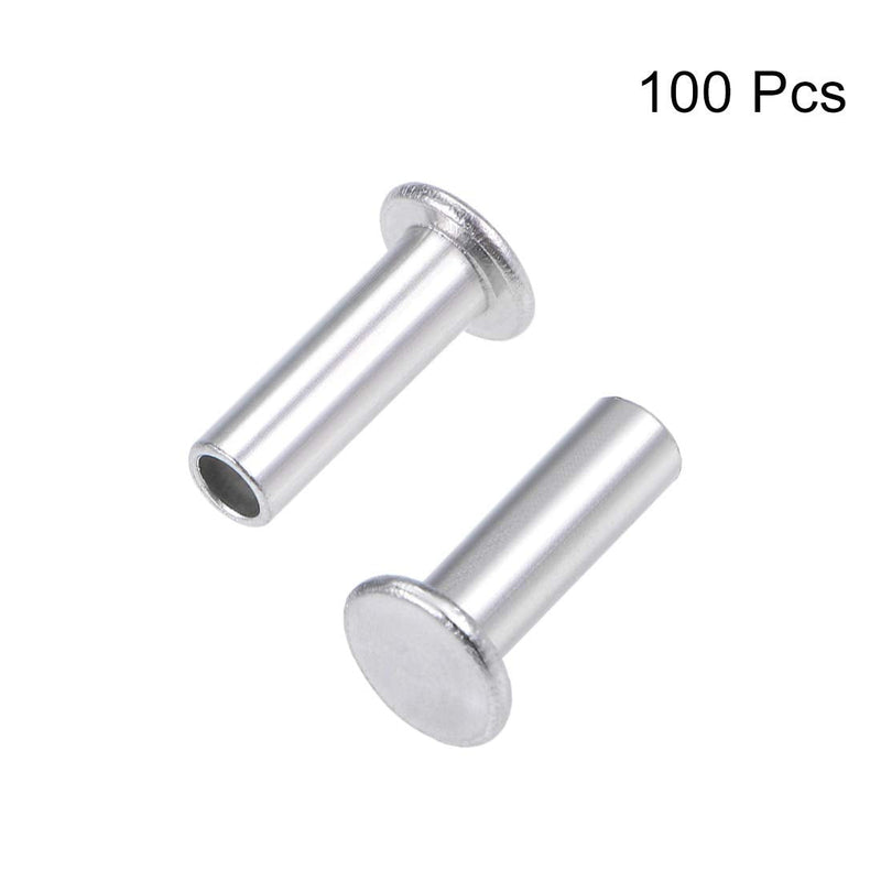 uxcell 100 Pcs 4mm x 12mm Aluminum Flat Head Semi-Tubular Rivets Silver Tone M4 x 12mm