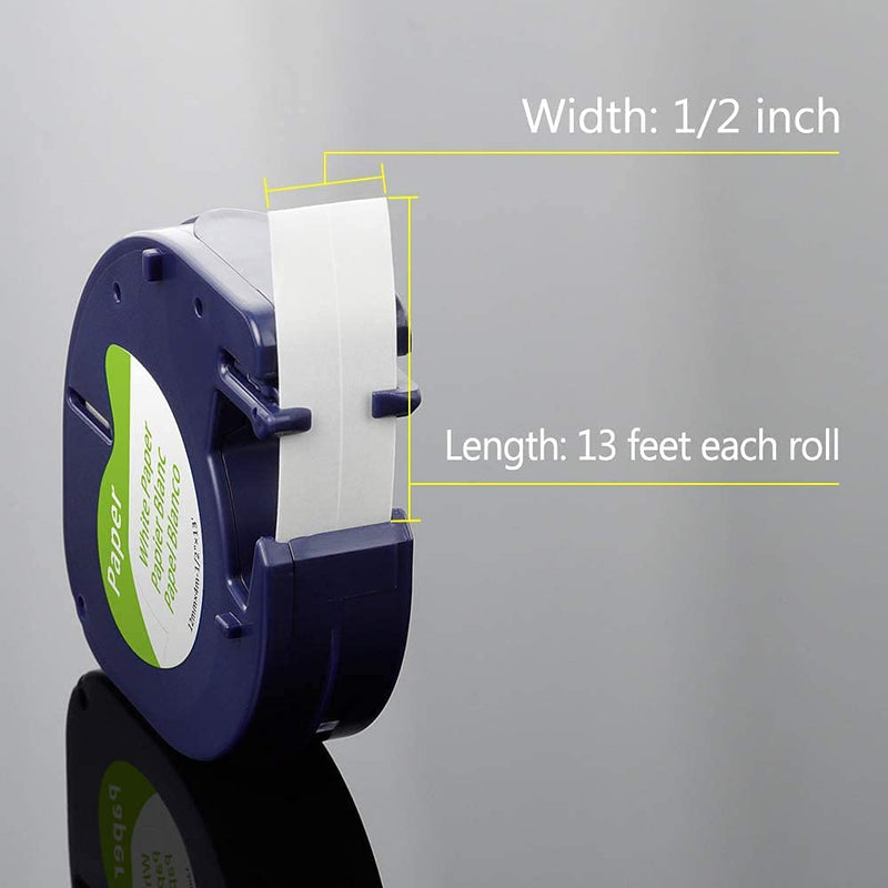 Aonomi Compatible Label Tape Replacement for DYMO Letratag Refills 91330 10697 Self-Adhesive Paper LT Tape for DYMO LetraTag Plus LT-100T LT-100H QX50 Label Maker, 1/2 Inch x 13 Feet, 8-Pack
