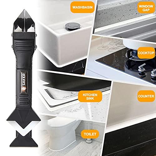 Saker Silicone Caulking Tools, 3 in 1 Sealant Finishing Tool Grout Remove Scraper Stainless Steelhead, Great Tool Kit Heavy Duty Glue Guns for Bathroom Kitchen Floor Window