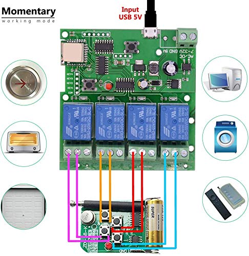 Newgoal WiFi Wireless Inching Relay Monentary/Self-Locking Switch Module DIY Smart Home Remote Control DC 5-32V AC90-260V Ewelink App iOS/Andriod Compatible with Alexa Echo Google Home IFTTT (DC4) DC4