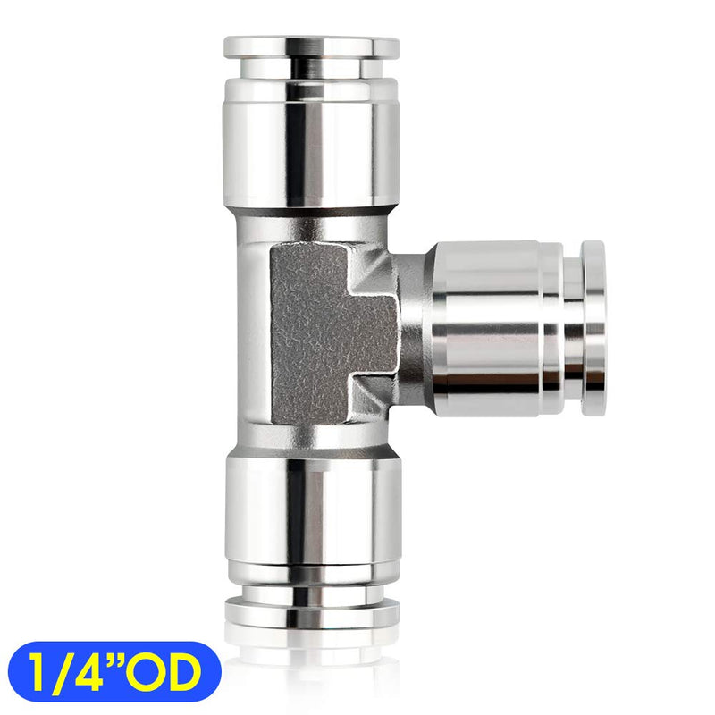 TAILONZ PNEUMATIC 1/4" OD Tee Stainless Steel Push to Connect Fittings 3 Ways Tube Connect Push Fit Push Lock PE-1/4 (Pack of 1)