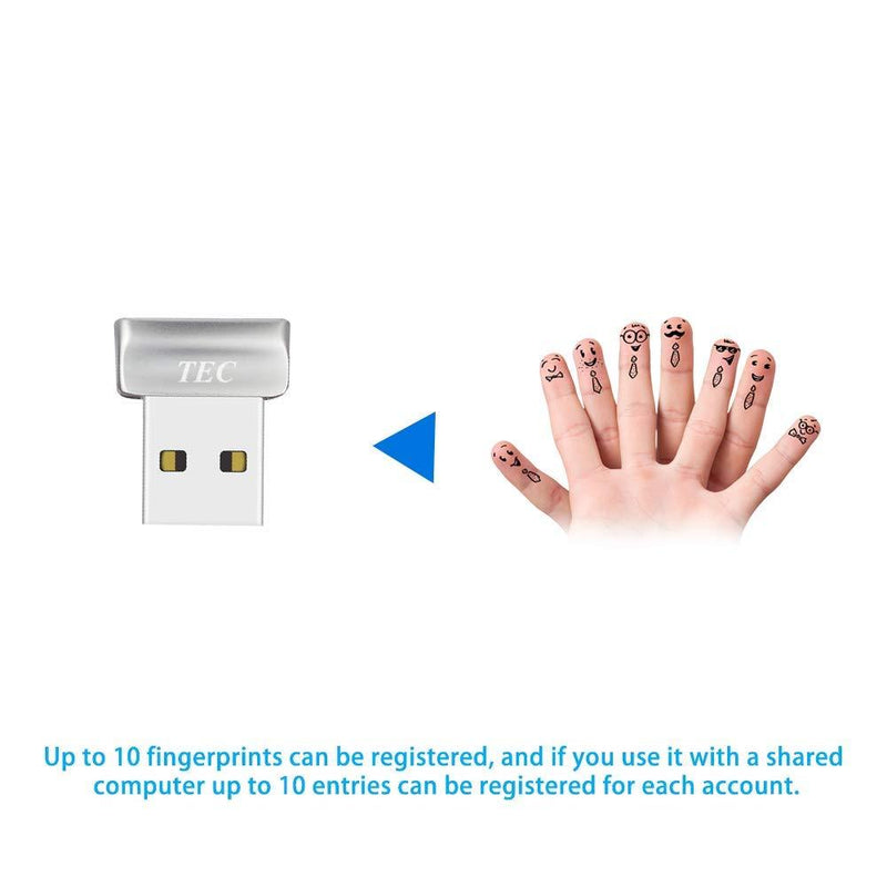 TEC Mini USB Fingerprint Reader for Windows 10 Hello, TEC TE-FPA2 Bio-Metric Fingerprint Scanner PC Dongle for Password-Free and File Encryption, 360Â° Touch Speedy Matching Security Key